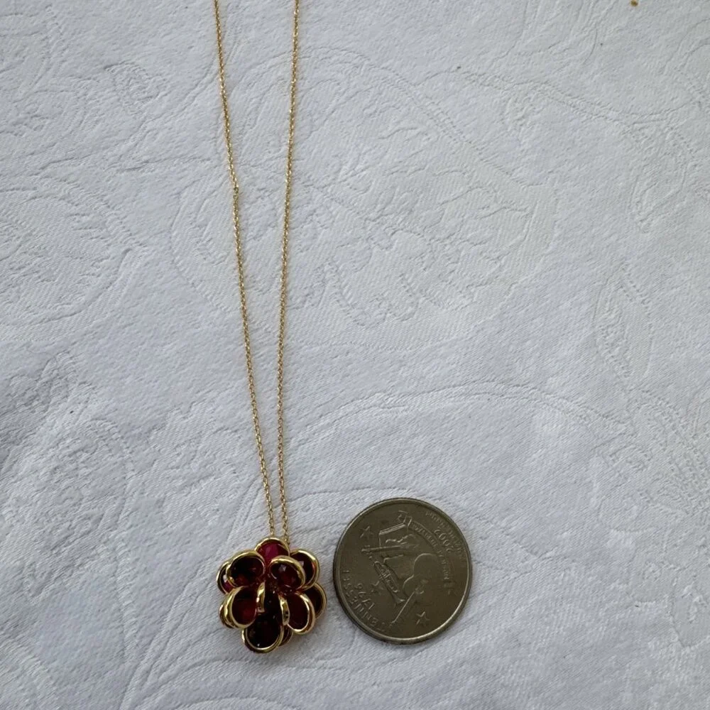 Kate Spade Gold Tone Crystal Ruby Flower Pendant Necklace Fashion Trendy NEW